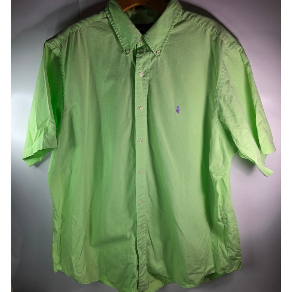 Polo Ralph Lauren Mens XL Lime Green Classic Fit Short Sleeve Button Down Shirt